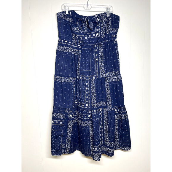 Universal Thread Bandana Sundress Strapless Blue Pockets Western Retro XL - Picture 1 of 13